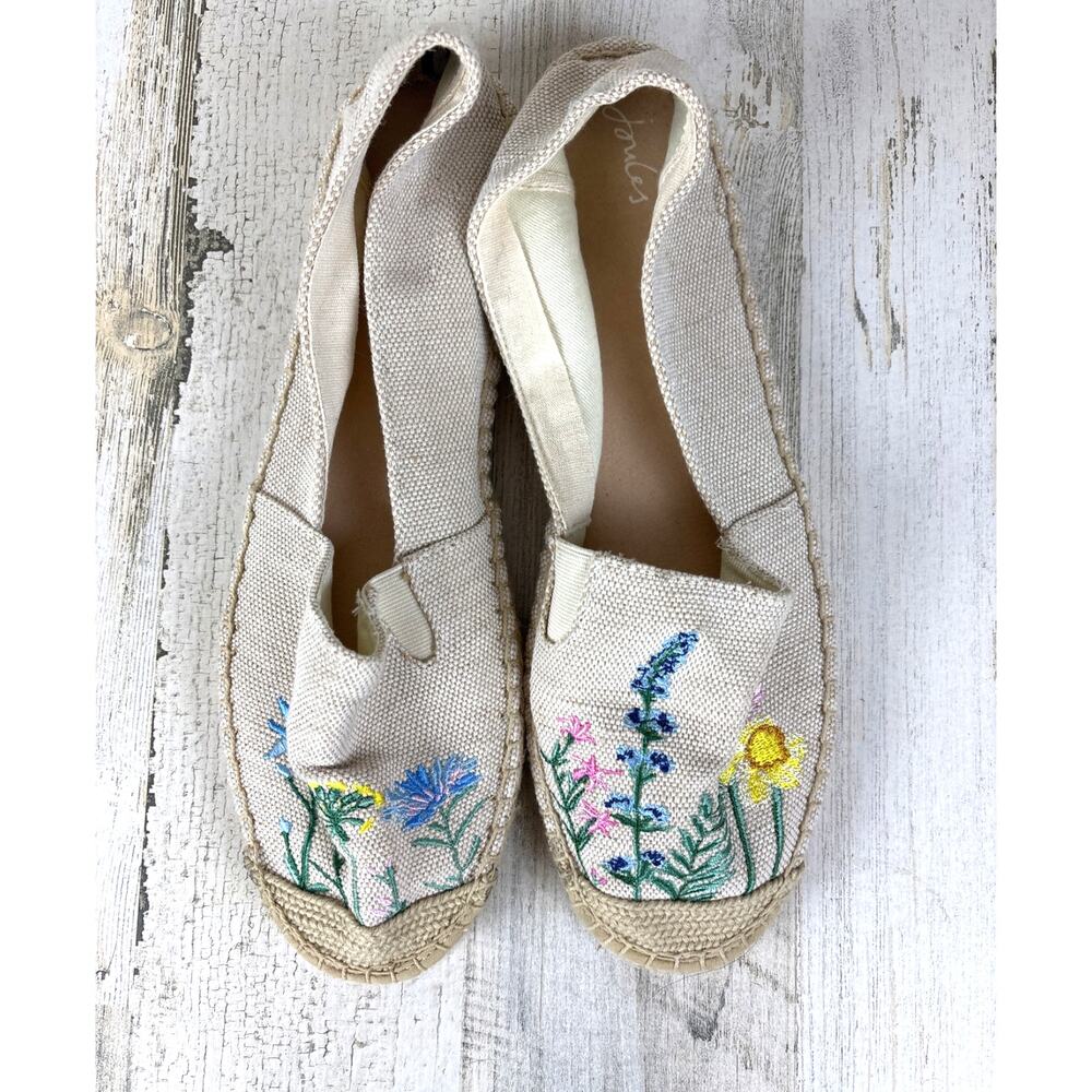 Joules Womens 11 Cream Shelbury Floral Embroidered Slip-On Espadrille Loafer NEW - Picture 3 of 9